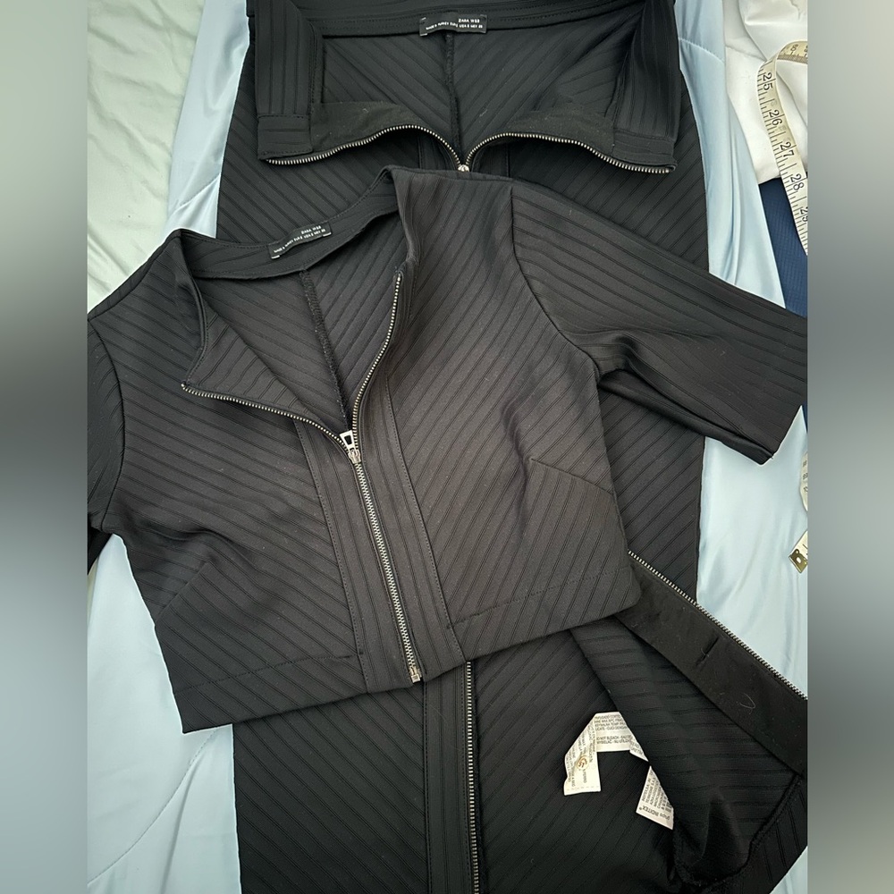 Zara Black Zip-Up Two-Piece Set